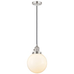 Beacon 201 Pendant with On/Off Switch - Polished Nickel / Matte White
