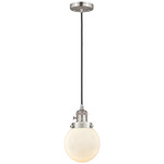 Beacon 201 Pendant with On/Off Switch - Satin Nickel / Matte White