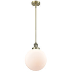 Beacon 201 Stem Pendant - Antique Brass / Matte White