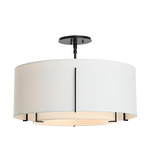 Exos Double Shade Semi Flush Ceiling Light - Black / Natural Anna