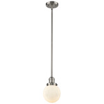 Beacon 201 Stem Pendant - Brushed Satin Nickel / Matte White