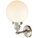 Beacon 203 Wall Sconce with Switch - Brushed Satin Nickel / Matte White