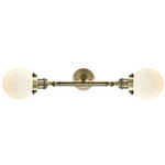 Beacon 208 Straight Bathroom Vanity Light - Antique Brass / Matte White