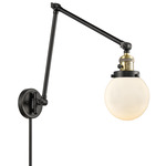 Beacon 238 Double Swing-arm Plug-in Wall Sconce - Black / Antique Brass / Matte White