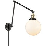 Beacon 238 Double Swing-arm Plug-in Wall Sconce - Black / Antique Brass / Matte White