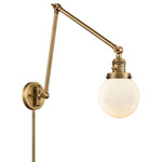 Beacon 238 Double Swing-arm Plug-in Wall Sconce - Brushed Brass / Matte White