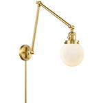 Beacon 238 Double Swing-arm Plug-in Wall Sconce - Satin Gold / Matte White