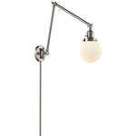 Beacon 238 Double Swing-arm Plug-in Wall Sconce - Brushed Satin Nickel / Matte White
