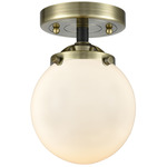 Beacon 284 Semi Flush Ceiling Light - Black / Antique Brass / Matte White