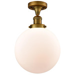 Beacon 517 Semi Flush Ceiling Light - Antique Brass / Matte White