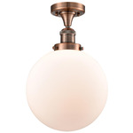 Beacon 517 Semi Flush Ceiling Light - Antique Copper / Matte White