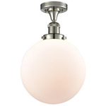 Beacon 517 Semi Flush Ceiling Light - Polished Nickel / Matte White