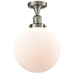 Beacon 517 Semi Flush Ceiling Light - Brushed Satin Nickel / Matte White