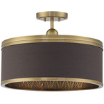 Splendour Semi Flush Ceiling Light - Aged Brass / Chocolate Linen