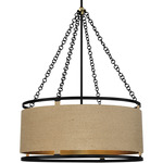 Windward Passage Drum Pendant - Coal / Soft Brass / Rope