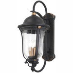 Peale Street Outdoor Wall Sconce - Sand Coal / Vermeil Gold / Clear Ribbed