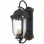 Peale Street Outdoor Wall Sconce - Sand Coal / Vermeil Gold / Clear Ribbed