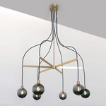 Drape Arm 6 Chandelier - Brushed Brass / Transparent Smoke