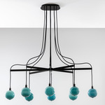 Drape Arm 8 Linear Chandelier - Dark Oxidized / Opaque New Blue