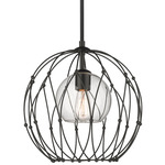 Elle Indoor / Outdoor Pendant - Matte Black / Clear