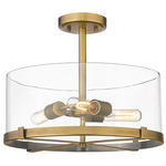 Callista Semi Flush Ceiling Light - Rubbed Brass / Clear