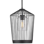 Lido Indoor / Outdoor Pendant - Matte Black / Clear Seeded