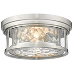 Clarion Flush Ceiling Light - Brushed Nickel / Clear Water