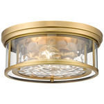 Clarion Flush Ceiling Light - Rubbed Brass / Clear Water