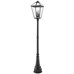 Talbot Post Light with Round Post/Decorative Base - Black / Clear Beveled