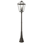 Talbot Outdoor Post Light with Round Post/Decorative Base - Oil Rubbed Bronze / Clear Seeded