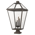 Talbot Outdoor Pier Light with Square Stepped Base - Oil Rubbed Bronze / Clear Seeded