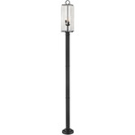 Sana Outdoor Round Post Mounted Light - Black / Seedy Glass