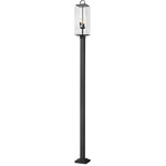 Sana Outdoor Post Light with Square Post/Stepped Base - Black / Seedy Glass
