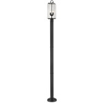 Sana Outdoor Round Post Mounted Light - Black / Seedy Glass