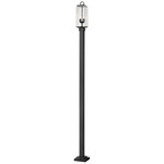 Sana Outdoor Post Light with Square Post/Stepped Base - Black / Seedy Glass