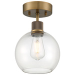 Port Nine Burgundy Semi Flush Ceiling Light - Antique Brushed Brass / Clear