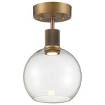 Port Nine Burgundy Semi Flush Ceiling Light - Antique Brushed Brass / Clear