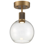 Port Nine Burgundy Semi Flush Ceiling Light - Antique Brushed Brass / Clear
