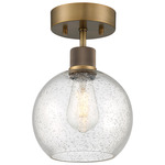 Port Nine Burgundy Semi Flush Ceiling Light - Antique Brushed Brass / Seeded Glass