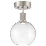 Port Nine Burgundy Semi Flush Ceiling Light - Brushed Steel / Clear