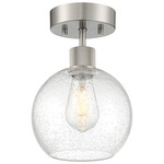 Port Nine Burgundy Semi Flush Ceiling Light - Brushed Steel / Seeded Glass