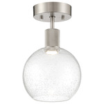 Port Nine Burgundy Semi Flush Ceiling Light - Brushed Steel / Seeded Glass