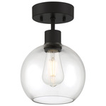 Port Nine Burgundy Semi Flush Ceiling Light - Matte Black / Clear