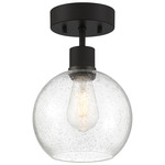 Port Nine Burgundy Semi Flush Ceiling Light - Matte Black / Seeded Glass