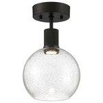 Port Nine Burgundy Semi Flush Ceiling Light - Matte Black / Seeded Glass