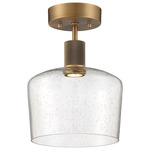Port Nine Chardonnay Semi Flush Ceiling Light - Antique Brushed Brass / Seeded Glass