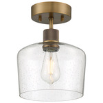 Port Nine Chardonnay Semi Flush Ceiling Light - Antique Brushed Brass / Seeded Glass