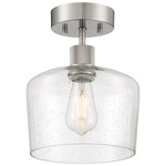 Port Nine Chardonnay Semi Flush Ceiling Light - Brushed Steel / Seeded Glass