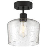 Port Nine Chardonnay Semi Flush Ceiling Light - Matte Black / Seeded Glass