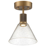 Port Nine Martini Semi Flush Ceiling Light - Antique Brushed Brass / Seeded Glass